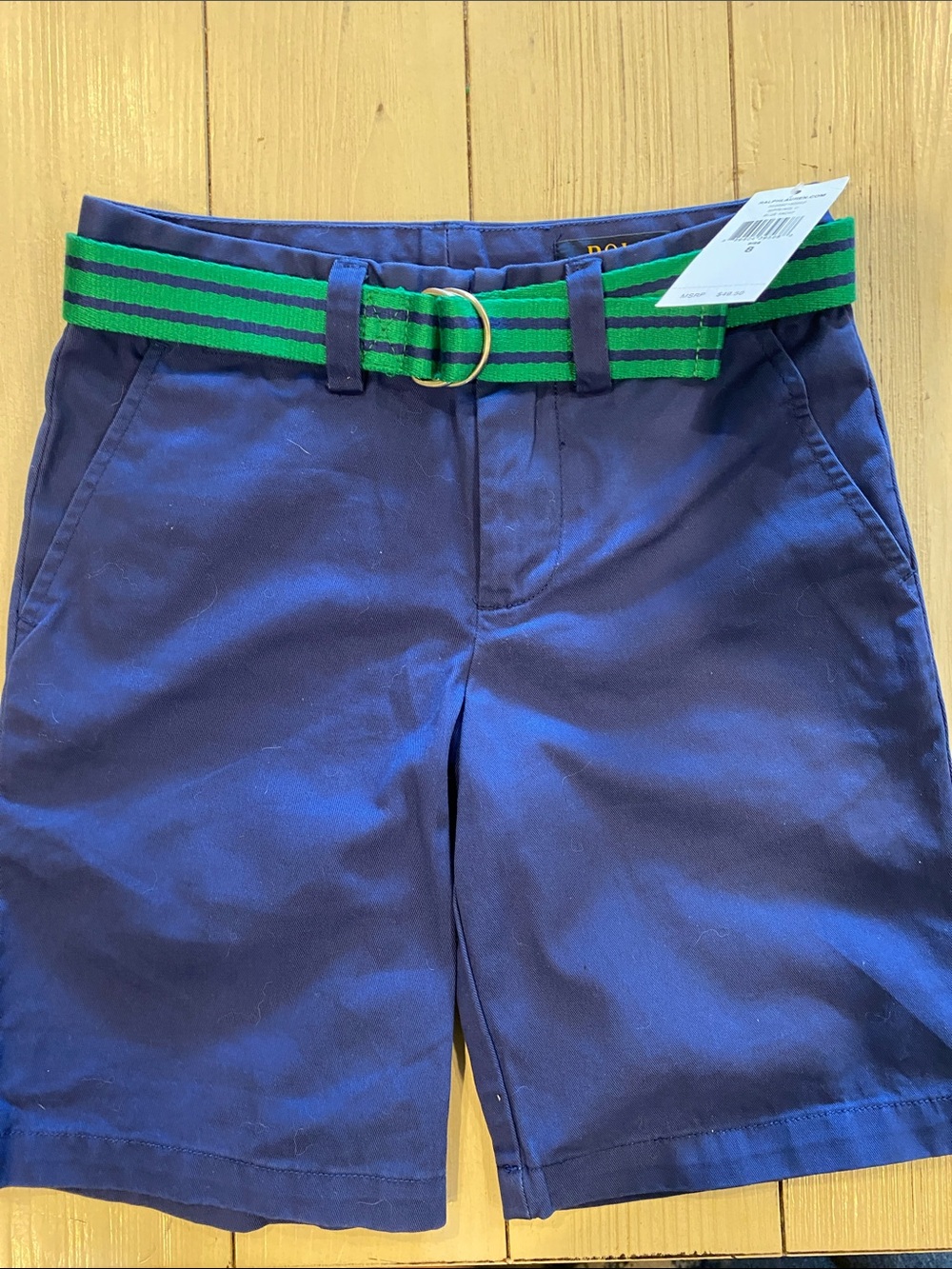 Polo by Ralph Lauren Navy Shorts with Green Striped Belt